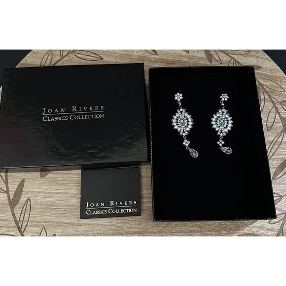 Vtg Joan Rivers Classics Collection Rhinestone Dangle Drop Pierced Earrings - Picture 2 of 9